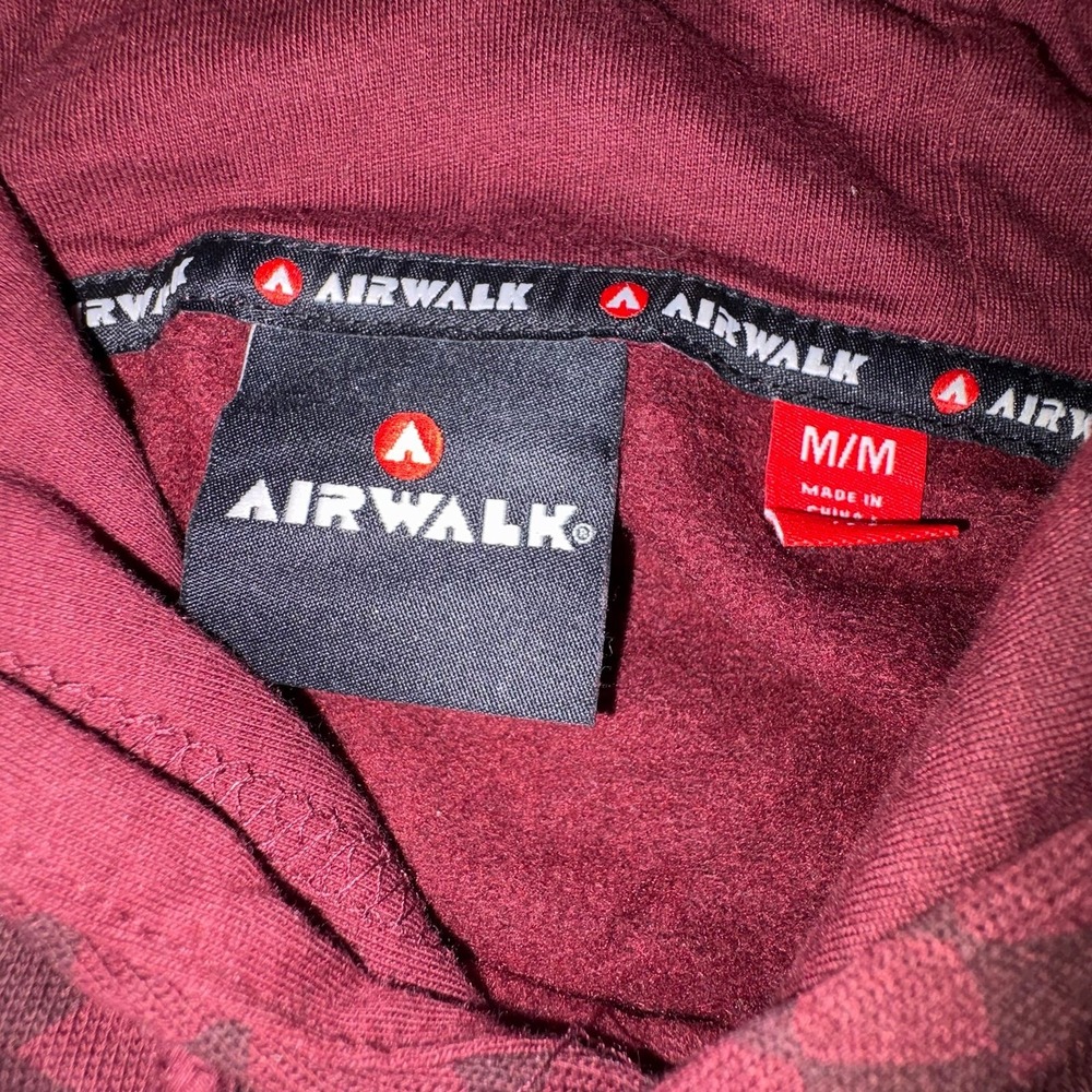 Airwalk Checkered Hoodie Burgundy Skate Streetwear Pullover - Picture 5 of 5